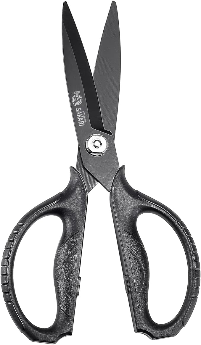 MITSUMOTO SAKARI Japanese Kitchen Scissors, Heavy Duty Poultry Shears, Detachable Titanium Plated Stainless Steel Utility Food Scissors for Meat, Chicken Bone and Herbs