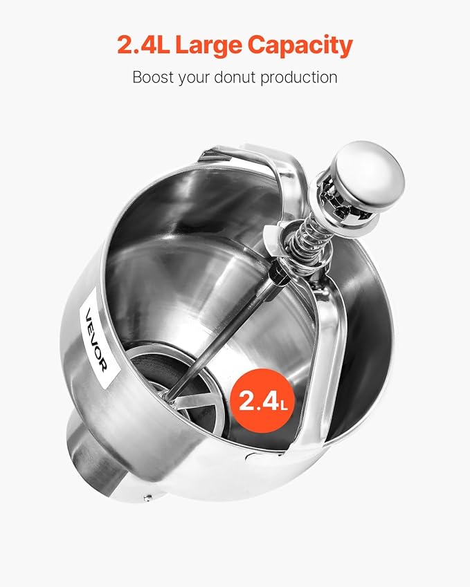 VEVOR Donut Depositor, Large Capacity Manual Donuts Dropper, 304 Stainless Steel Commercial Batter Dispenser, 6 Thicknesses Adjustment Doughnut Hopper with Stand, For Restaurant Cafe Bakery Kitchen