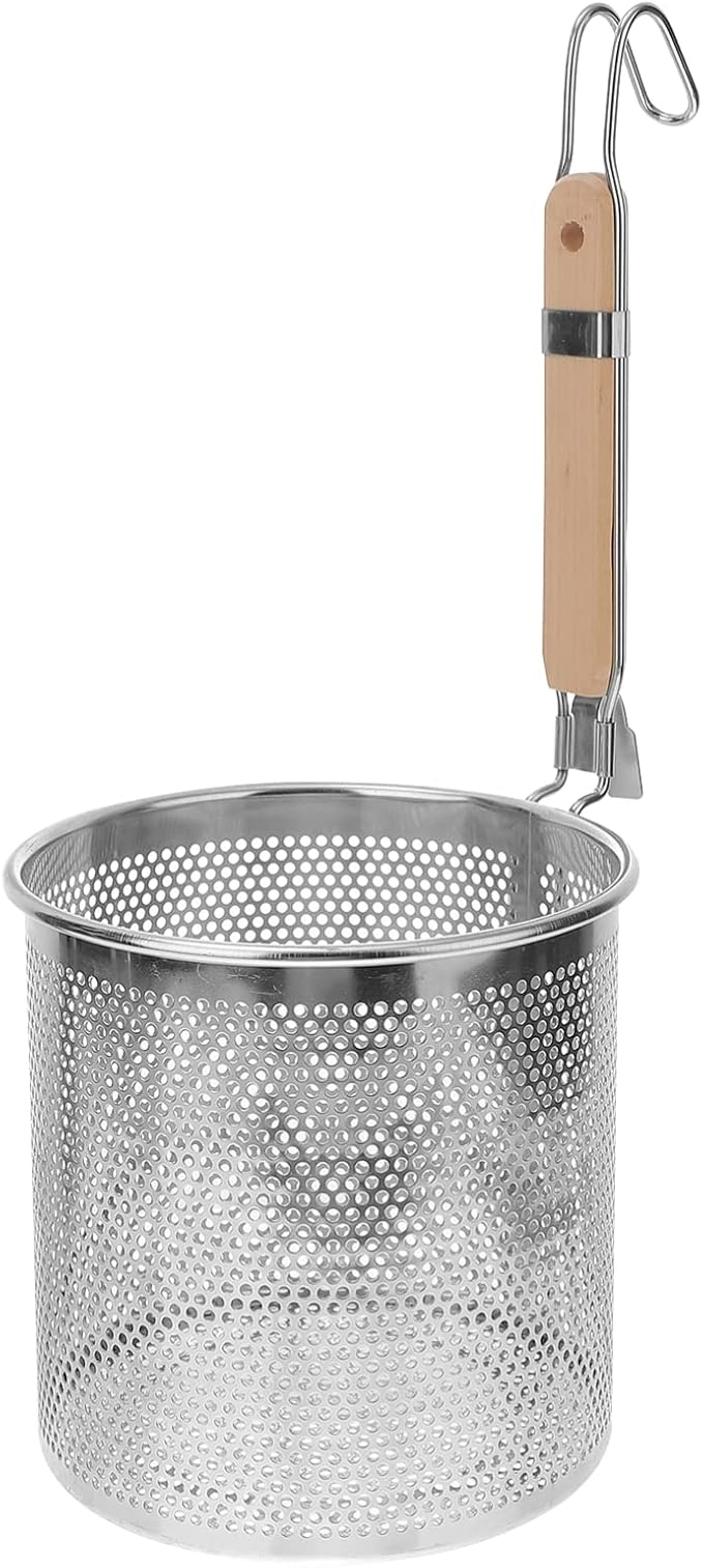 STOBAZA Noodles Strainer Colander Fry Basket Ramen Pasta Basket Stainless Steel Mesh Spider Strainer with Wooden Handle, Fine Mesh Skimmer for Rinsing Straining Boiling Frying
