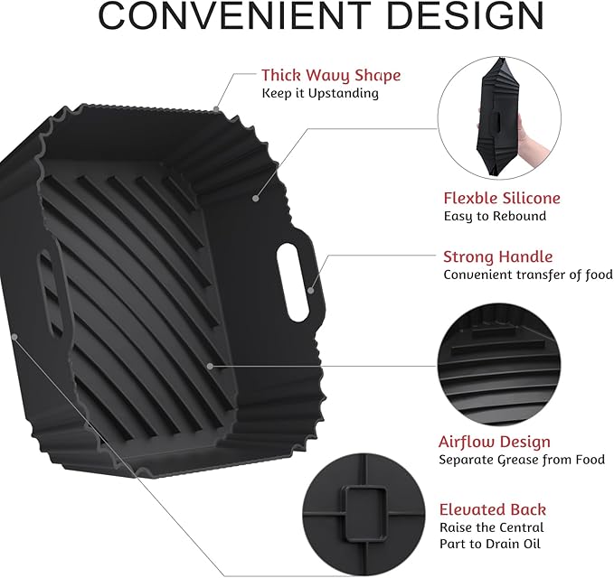 Air Fryer Silicone Liners 2 Pack, Reusable Square Air fryer Basket Liners, 4-6Qt Silicone Baking Tray for Instant Air fryer, Oven Microwave Pot Accessories, Food Grade Kitchen Gadgets