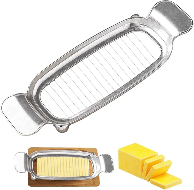 Butter & Cheese Slicer Cutter, Stainless Steel Wire Cheese Slicer, Safe for Food Contact, Multipurpose Handheld Butter Cutter for Block Cheese, Butter, Soft Fruits, and Dishwasher Safe