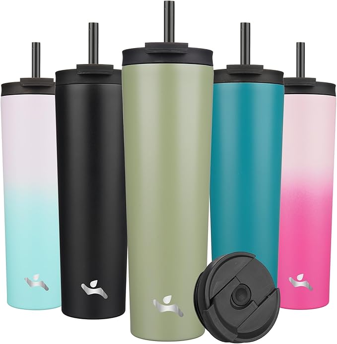 Konokyo 34 OZ Insulated Tumbler with Lid and 2 Straws Stainless Steel Water Bottle Vacuum Travel Mug Coffee Cup,ArmyGreen