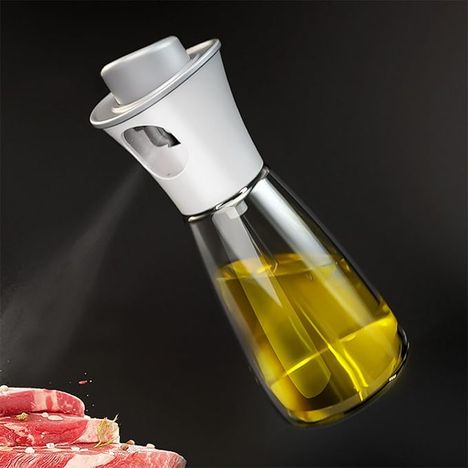 Oil Sprayer for Cooking, 180ml Glass Oil Dispenser Bottle Spray Lemon Juice Sprayer forSalad, Baking, Cleaning, Plants(white)