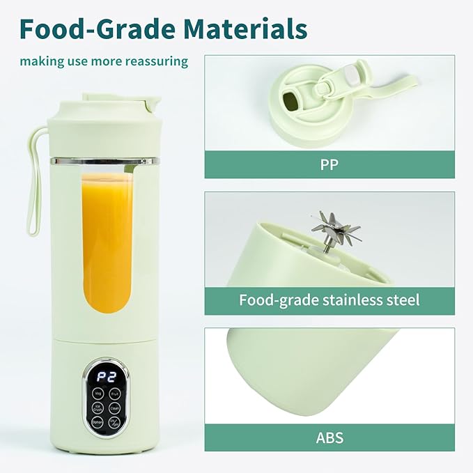 530ML Portable Blender,Mini Portable Electric USB Juicer,Small Personal Blender for Smoothies and Shakes,With Automatic Cleaning Function,Multi-Purpose and Easy To Use(green)