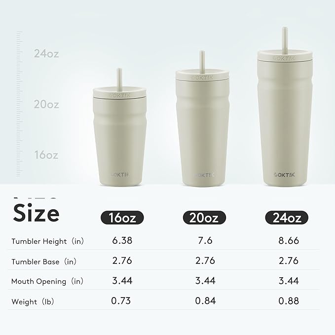 COKTIK 16oz Insulated Tumbler with Lid and Straw Iced Coffee Cup Reusable Stainless Steel Travel Mug Water Bottle Cupholder Friendly for Women Men Her Him (Almond Birch)