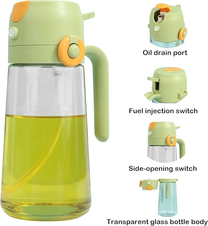 2 In 1 Oil Dispenser And Oil Sprayer, 16 Oz/470 Ml Oil Dispenser For Kitchen Spray, With Fine Mist Nozzle, Suitable For Cooking, Air Fryer, Salad, Grilling(1pcs) (green-A)