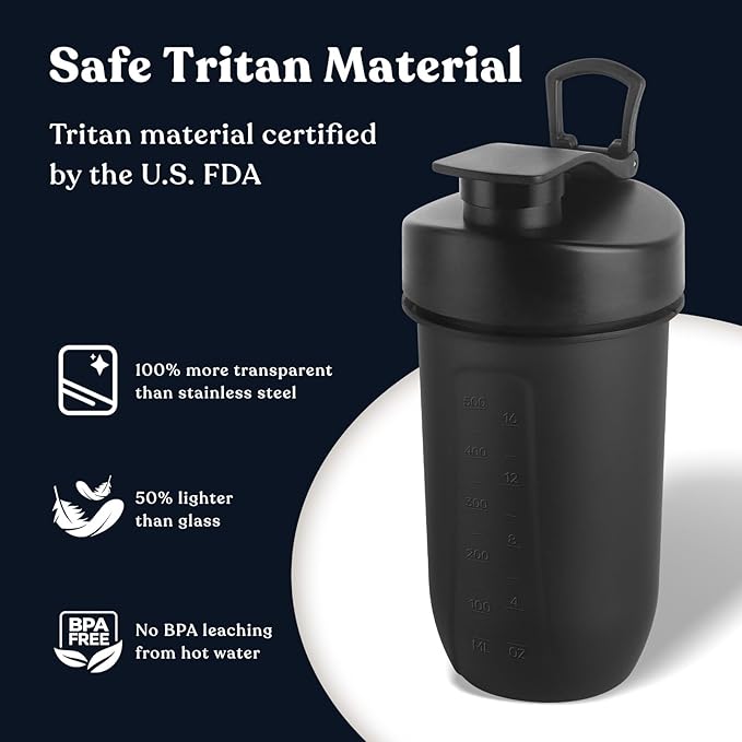 BuildLife Protein Shaker Bottle, 20oz Tritan Shaker Cup with Silent Mixing Grid – Lump Free Shakes 600ML for Pre Workout Protein & Smoothies, BPA-Free Leakproof Dishwasher Safe (Black)