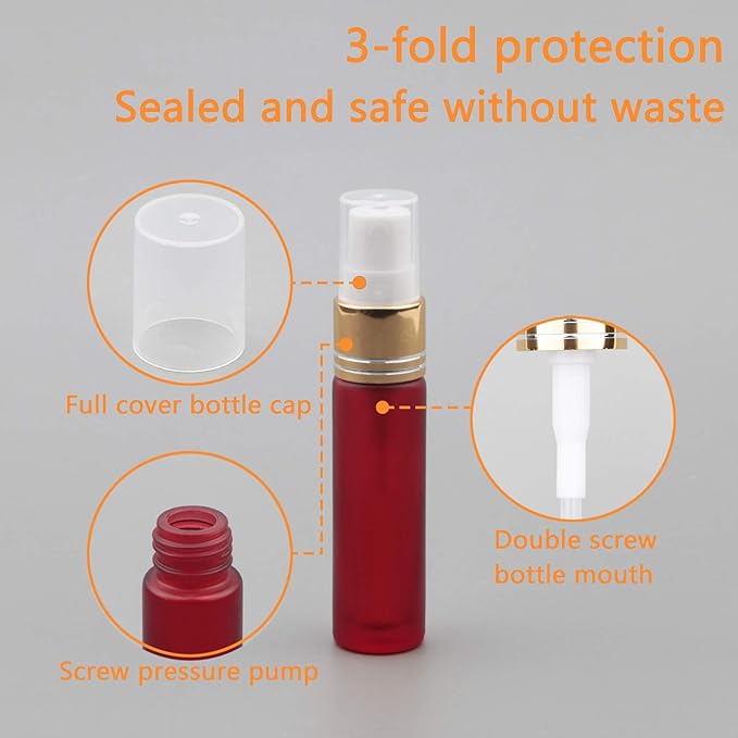 Ellbest 10ml Empty Essential Oils Mist Spray Glass Bottle Gradient Color Refillable Container for Perfume, Massage, Cleaning Products (10 Matte Red Bottles &5 Droppers &10 Funnels)