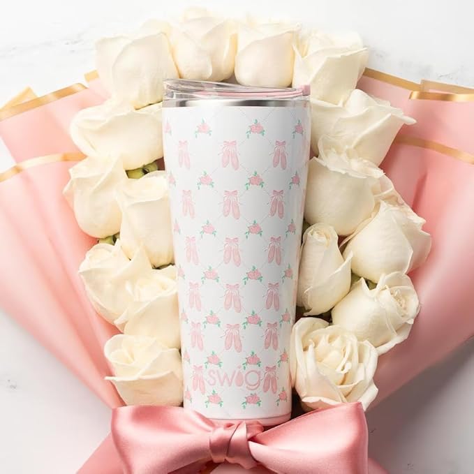 Swig Life 32oz Insulated Tumbler, Travel Coffee Tumbler with Lid, Cup Holder Friendly Travel Coffee Mug, Stainless Steel with Lid (On Pointe)
