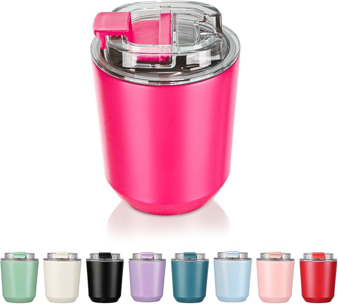 Puraville Insulated Tumblers with Lid, 10 oz Travel Coffee Mug Stainless Steel Vacuum Cup, Leak Proof Reusable Double Walled Coffee Tumbler for Iced and Hot Drinks, Fuchsia