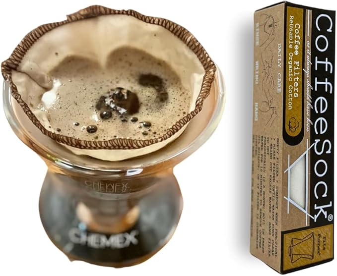 CoffeeSock ’The Original’ Reusable 100% Organic Cotton Coffee Filters - 2 pack Filters - Made to Fit Chemex® Funnex | Coffee Sock Cloth Coffee Filter | Organic Cotton Alternative – Eco-Friendly