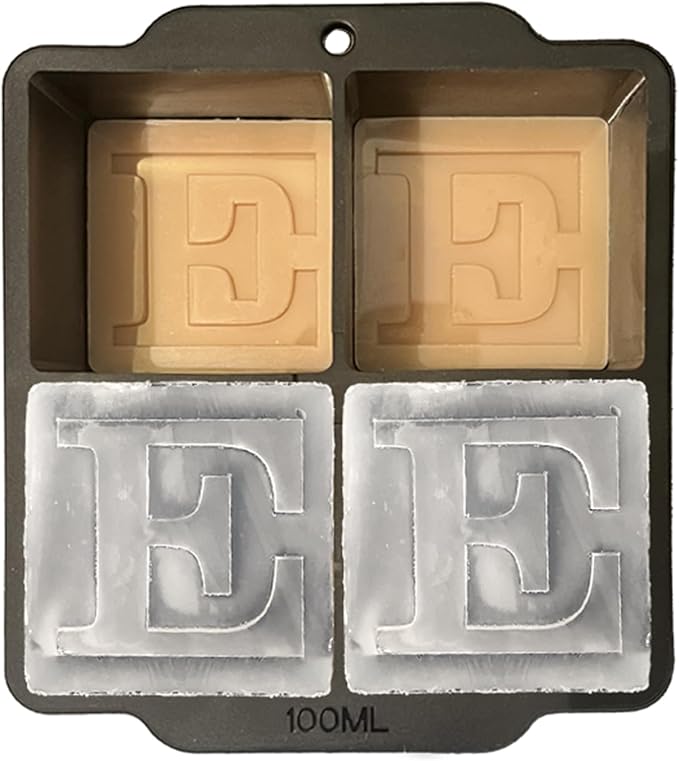Monogrammed Ice Cubes Mold with Lid, 2 inch Whiskey Ice Cube Tray, Personalized Initials Silicone Cocktail Ice Cube Mold, Wedding Monogram, Thank You Gift, Gifts for Dad (Letter E)