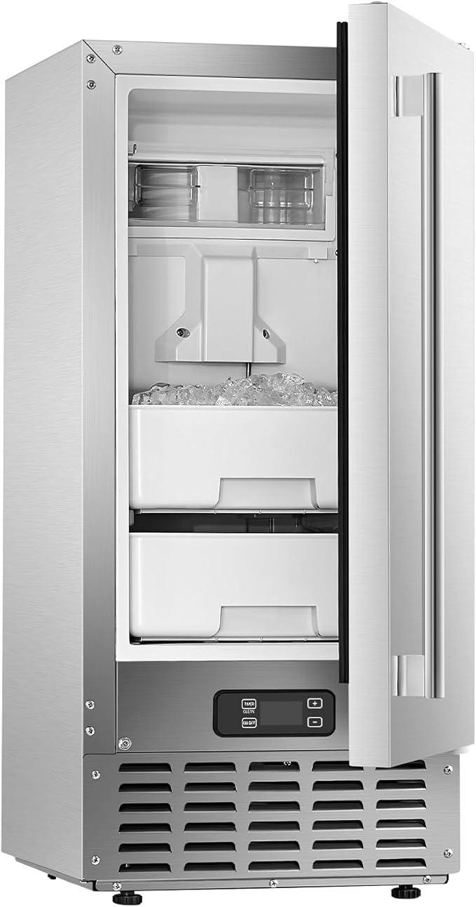 VEVOR Undercounter Built-in Ice Maker, 66 Lbs/Day Under Counter Nugget Ice Maker Machine with Reversible Door, Stainless Steel Freestanding Ice Maker for Commercial Home Kitchen, Electric Drainage
