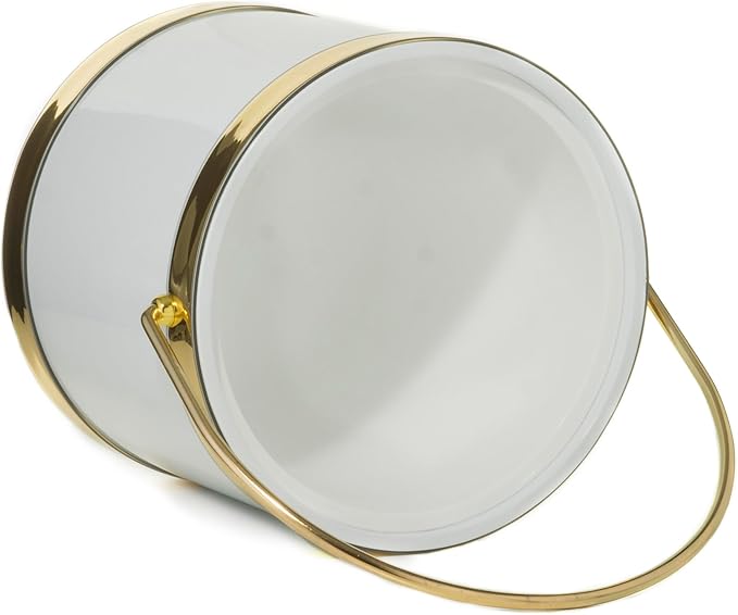 Made In USA Metallic Deco Collection Double Walled Insulated Ice Bucket With Ice Tongs (3-Quart, White & Gold)