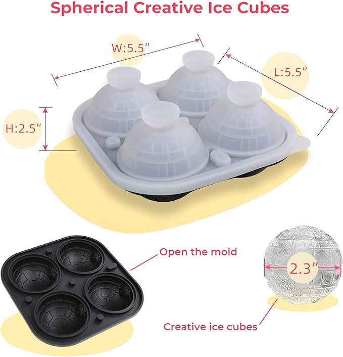 SpaceTime Large Ice Cube Tray,Silicone Ice Cube Trays for Freezer with Lids & Funnel,2.5 Inch Reusable Big Round Ice Cube Mold Ball Maker for Gifting,Whiskey,Cocktails and Drinks,Easy Release (Galaxy)
