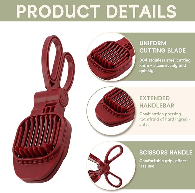Fruit Slicer, Egg Slicer for Hard Boiled Eggs, Multi-Functional Kitchen Gadget for Strawberry, Banana, Kiwi, Hard Boiled Eggs, Cucumber, Sausage - Rapid & Safe Slicing Tool(COLOR:Red)