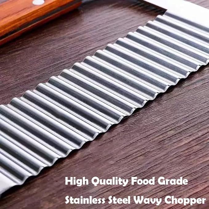 Heavy Duty Stainless Steel Large Crinkle Cutter Wavy Chopper French Fry Slicer for Potatoes Carrot Chips and Fruits, Vegetable, Potatoes, Onions (Wood-Style II, 1 PCS)