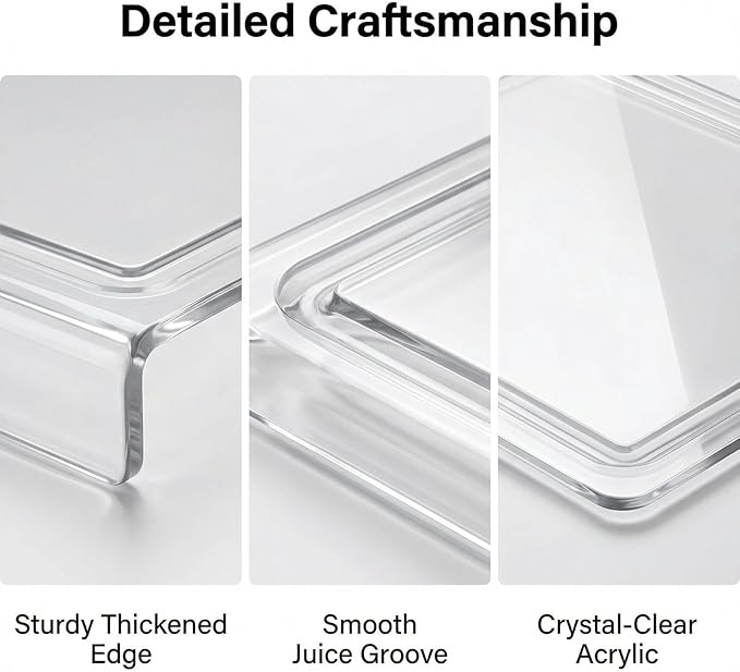Acrylic Cutting Board with Counter Lip,18x14 Inch Clear Chopping Board, Non-Slip Ease to Clean Anti-Scratch Kitchen Cutting Boards with Lip for Countertop,Ideal for Food-Fruits,Bread,Vegetables Prep
