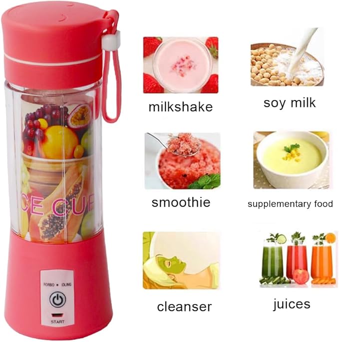 Portable Blender USB Rechargeable - Portable Blender for Shakes & Smoothies - 6 Blades-WENPIC- Fruit & Vegetable Juicer - For Travel Sports Kitchen Pink