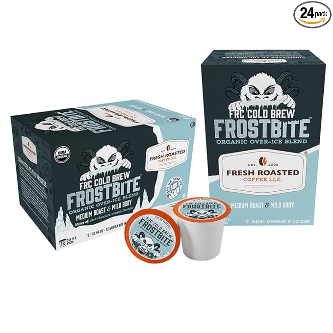 FRC Organic Frostbite Cold Brew Pods | Medium Roast | 24 Count K-Cup Compatible Pods for Single Serve Brewers | Mold, Mycotoxin & Pesticide 3rd Party Tested | USDA | Kosher | 100% Arabica Coffee