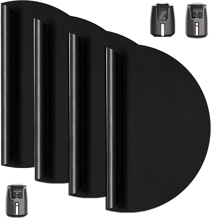 4-Pack Round Air Fryer Liners 8.27"* 8.27" for Ninja AF101 AF150 AF161 4QT Fiberglass Non-Stick Mats Reusable Parchment Paper Alternative & Accessories
