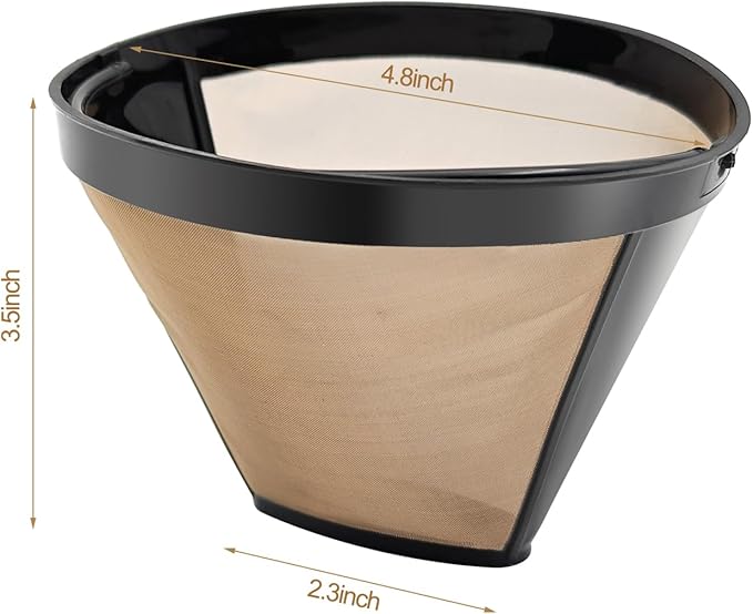 Gold Coffee Filter Reusable #4 Cone Coffee Filters Basket Replacement fits Cuisinart/Ninja Coffee Makers and Brewers (2)