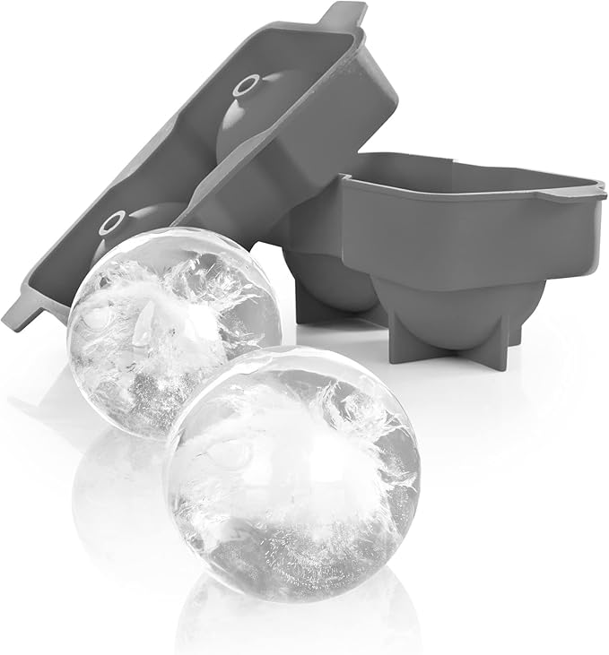 True Sphere Ice Tray, Silicone Mold for 2.25 Inch Extra Large Ice Balls, Easy to Release, Perfect for Whiskey, Bourbon, Cocktails, Mixed Drinks, Bar Cart Accessories, Home Bar Gifts, Set of 1, Grey