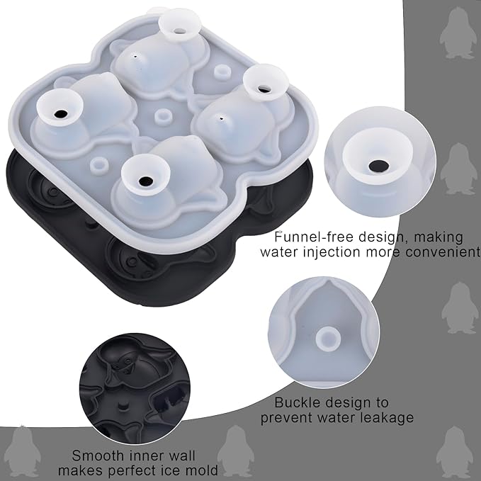 Penguin Ice Cube Tray Mold - 3D Penguin Shape Ice Cube Trays, Cute Ice Cube Molds for Whiskey Bourbon, 4-Hole Large Fun Shapes Ice Cube Trays, Funny Penguin Gifts for Penguin Lovers Women Men