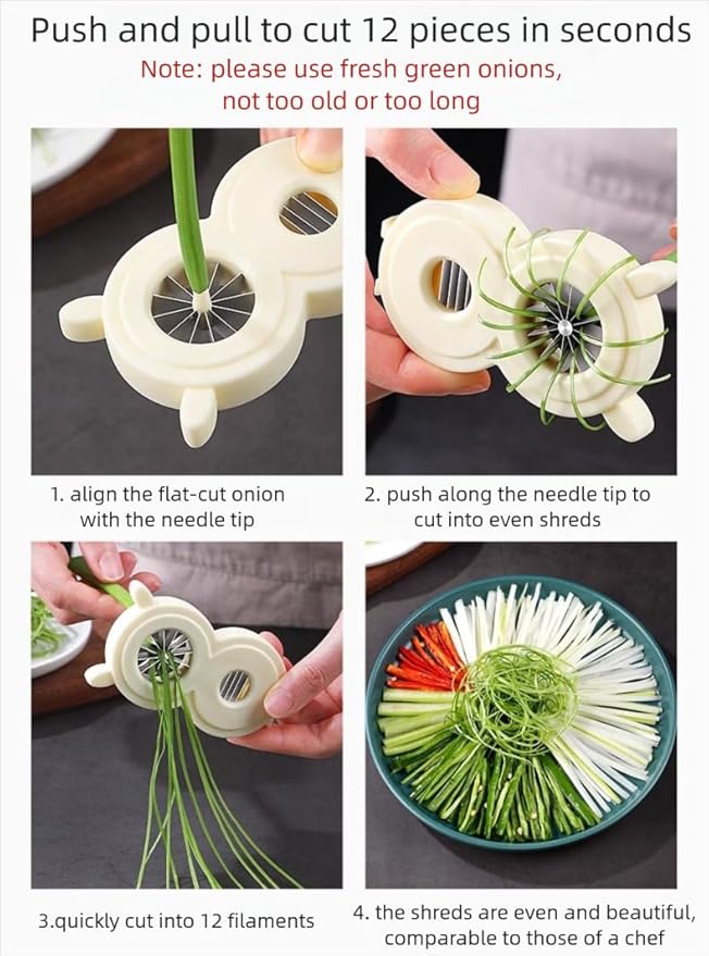 2-in-1 Green Onion Shredder & Slicer - Create 12 Perfect Strips in Seconds, Multi-Functional Scallion Shredder for Blooming Onion & Celery, Easy Clean (1)