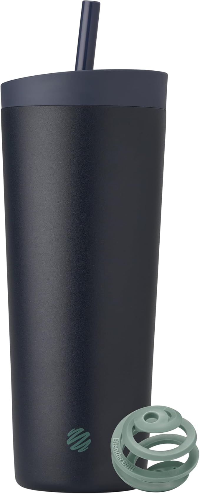 BlenderBottle 2-in-1 Insulated Stainless Steel Shaker Tumbler, Swig Leakproof Lid, Straw, BlenderBall, BPA Free, For Protein Shakes, Smoothies, And Pre Workout, 24 oz, Blue (Midnight)