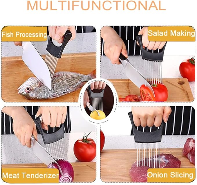 ESINAM Premium Vegetable Slicer Holder, Sharp Stainless Steel Food Slicer Assistant Tool for Potato, Tomato, Fruit, Lemon and Meat