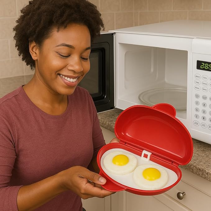 Microwave Egg Cooker for Sandwiches & Omelets – BPA-Free Microwave Egg Poacher, Fried Egg Maker, Omelet Maker, & Scrambled Egg Cooker – 2-Piece Breakfast Maker by Dependable Industries Inc. Essentials