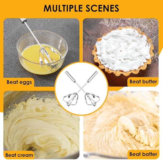 2026 New Stainless Steel Semi-Automatic Whisk, Wider Whisk Head Hand Push Rotary, Multi-Functional Hand Push Mixer, Blender for Cooking Kitchen Home Egg Milk (Upgrade 10in)