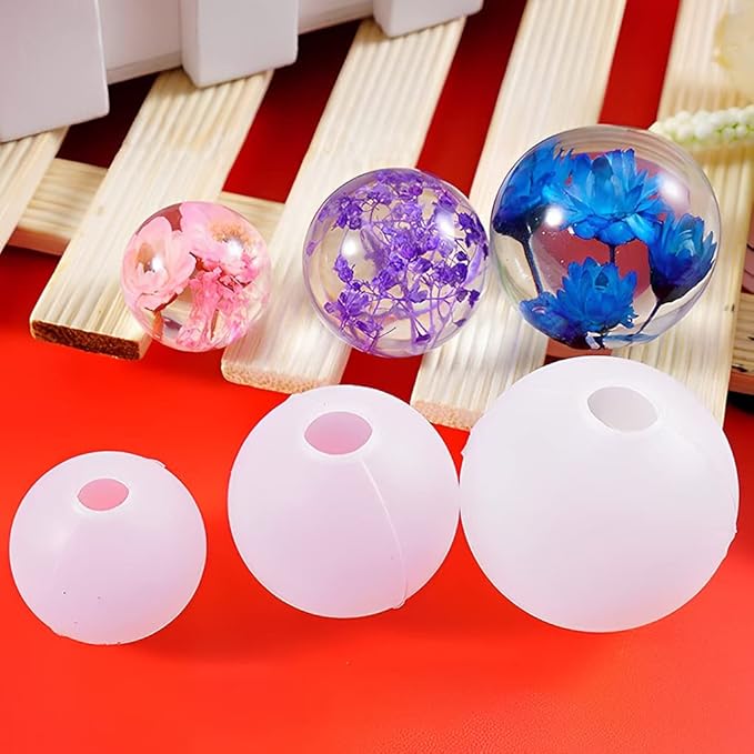 FineInno 5 PCS Sphere Resin Molds 0.9",1.3 ",1.7 ",2",2.5" 3D Seamless Round Ball Orbs Silicone Mold Casting Molds for Epoxy Resin Jewelry, Soap, Candle