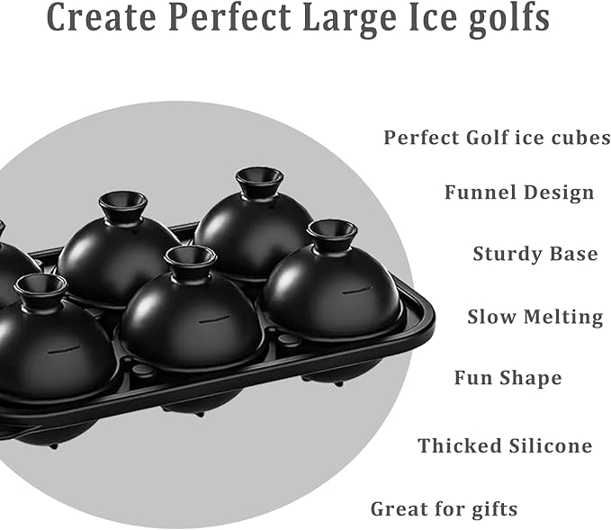 3D Golf Gifts Ice Cube Tray, 2.2" Large Golf Silicone Fun Shapes Whiskey Ice Mold for Cocktails, Bourbon,Brandy, Whiskey Gifts, Sphere Ice Molds for Chilling Beverages