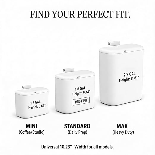 MUEE Hanging Compost Bin [1.3 Gal Solo Size] Food Scraps Collector with Slide Lid - Under Cabinet Small Trash Can for Coffee Station, RV & Studio Apartment - Matte White