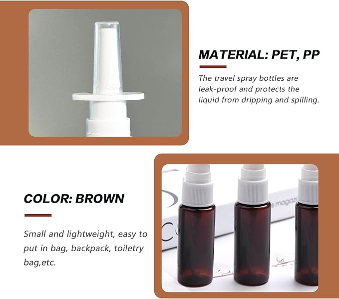erioctry 12PCS 10ml Refillable Amber Plastic Nasal Bottles Fine Mist Sprayers Cosmetic Makeup Perfume Storage Container Container for Essential Oils Travel Perfumes Use (10ml)