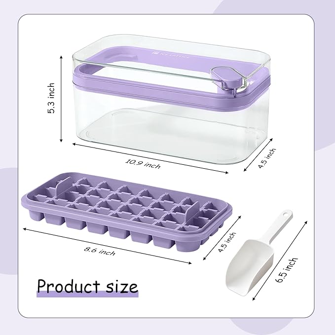 Ice Cube Tray with Lid and Bin for Freezer, 2 Pack, 64 Pcs Ice Cube Mold (Purple)
