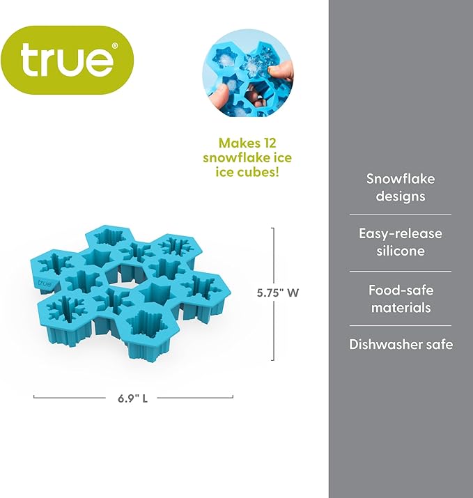 TrueZoo Snowflake Silicone Ice Cube Tray, Flexible Ice Mold for Whiskey, Cocktails, Jello Shots, Chocolates, Desserts, Crafts, Frozen Treats, Kitchen & Home Bar Gifts, Set of 1, Blue