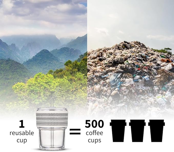 BLUEPOLAR 13oz/400ml Glass Water Tumbler with Straw and Lid Sealed Carry on Thick Wall Iced Coffee Cup for Water, Iced Tea, Fruit Juice