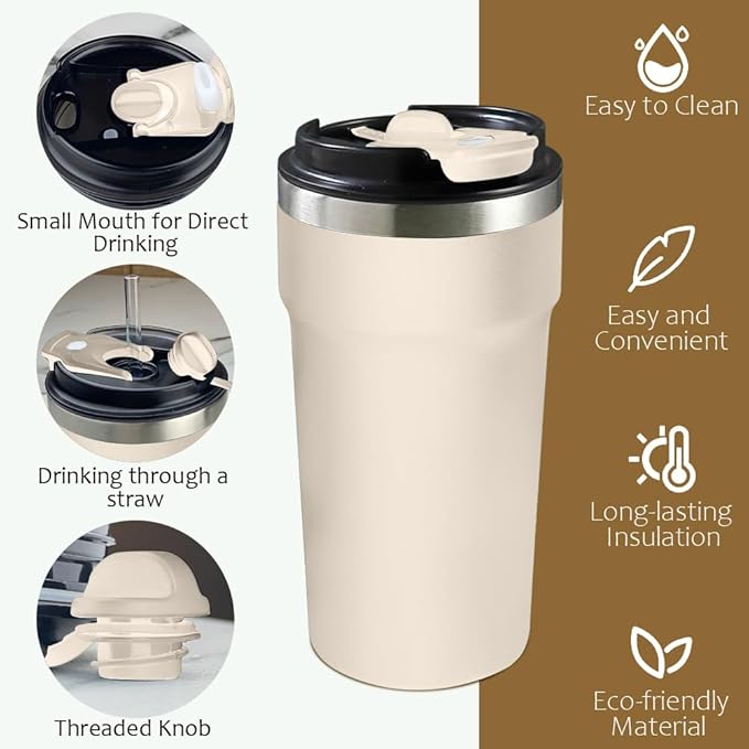 SPLMIFA Travel Coffee Mugs Leak-Proof, Reusable Coffee Cups with Lids, Stainless Steel Vacuum Insulated Coffee Tumblers, Thermal Insulation Cups for Men and Women Hot & Cold Drinks(4th-White, 16OZ)