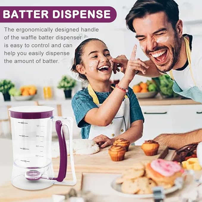 Pancake Batter Dispenser with Squeeze Handle, Cupcake Batter Dispenser with Oil Brush & Scraper for Precise Portion Control, Baking Tool for Pancakes Cupcake, Waffle, Muffin Mix (Purple)