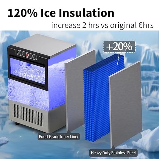 YITAHOME 100lbs Ice Maker Machine Commercial Under Counter Ice Maker, ETL & DOE Certificated Commercial Large Ice Makers Freestanding for Home Cafe Bar Restaurant 45pcs with 33lbs Storage Bin