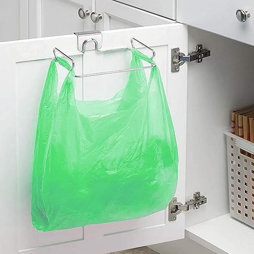 Large Stainless Steel Trash Bag Holder for Kitchen Cabinets Doors and Cupboards, Under Sink Bag Holder, Garbage Bag Holder, Waste Can, Hanging Kitchen Trash Cans