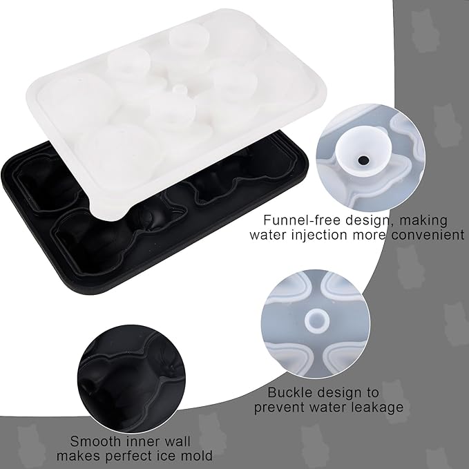 Cat Ice Cube Tray Mold - 2pcs, 3D Cat Shape Ice Cube Trays, Cute Ice Cube Molds for Whiskey Bourbon, 4-Hole Large Fun Shapes Ice Cube Trays, Funny Cats Gifts for Cats Lovers Women Men