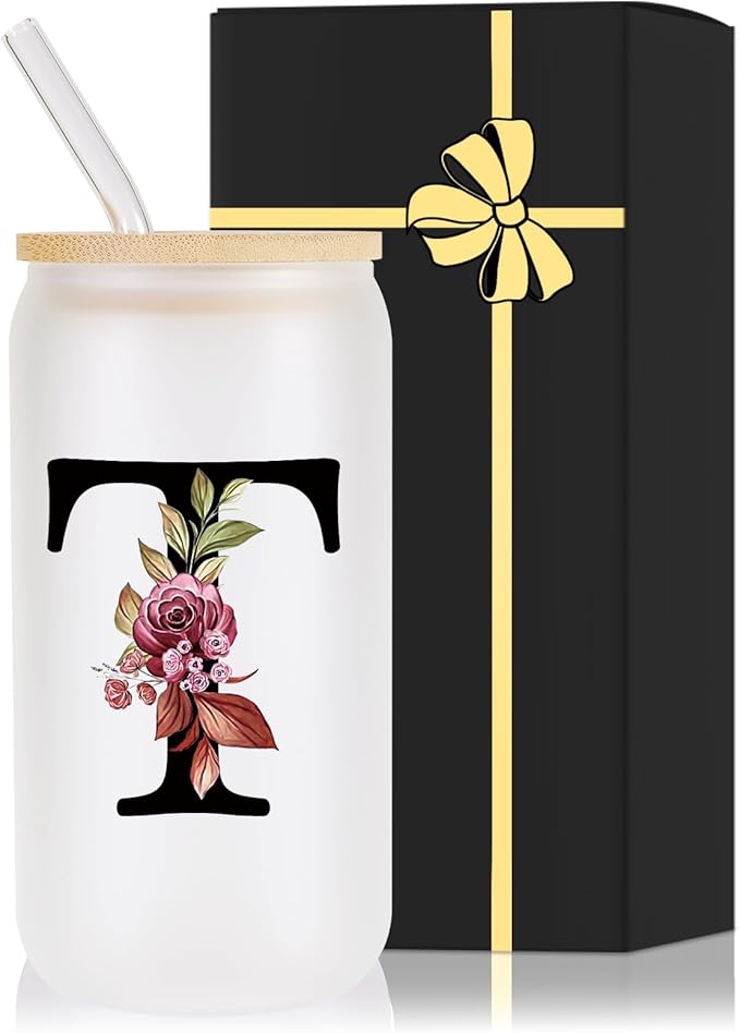 Monogrammed Glass Drinking Cup With Lid Straw Women Men Christian Choir Teacher Godmother Godfather Religious Spiritual Inspirational Catholic Baptism Ordination Pastor Wife Ordained Minister Gift,T