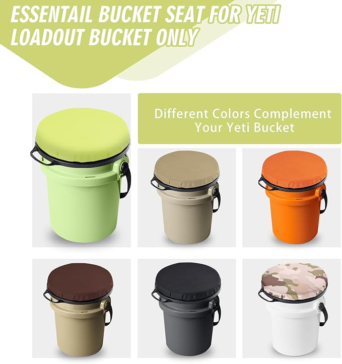 5 Gallon Bucket Seat for Yeti Only, 360 Degree Swivel Load Out Bucket Seat, 5 Gal Foam Cushion Bucket Lid Seats with Padded Top for Hunting Fishing Camping Outdoor
