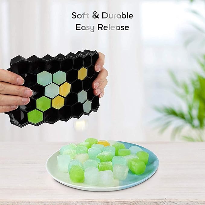 Jisile Ice Cube Trays for Freezer, Hexagonal Ice Tray with Lids, Silicone Molds Easy-Release Reusable, Large Honeycomb Mold for Cocktails Coffee, 2 Pack