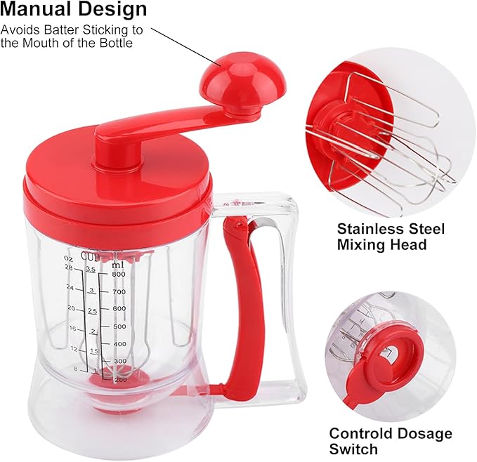 Pancake Batter Dispenser Hand Held Manual Pancake Dispenser for Batter, Cupcake Blender Machine Baking Tool for Cakes Waffles Batters