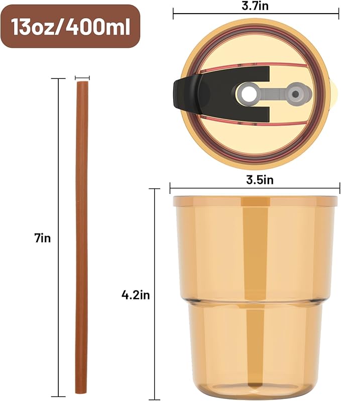 Luxfuel 13 oz Tumbler Water Glass Cups with Straw & Lid, Reusable Iced Coffee, Tea Cups, Leak-Proof Thick Wall Travel Glass Tumbler for Home, Office, Car Cup Holder Friendly, BPA Free (Shimmer,2 Pack)
